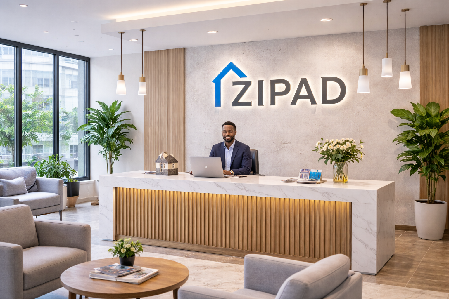 Modern ZIPAD office reception area